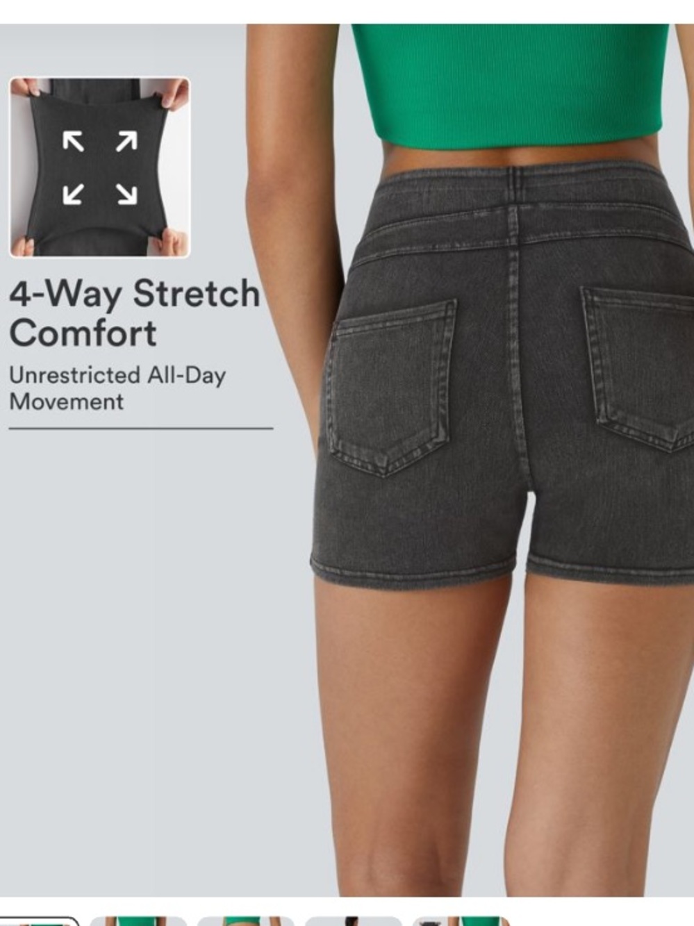 HALARA Black washed High-Waist Stretch Denim pocket Shorts